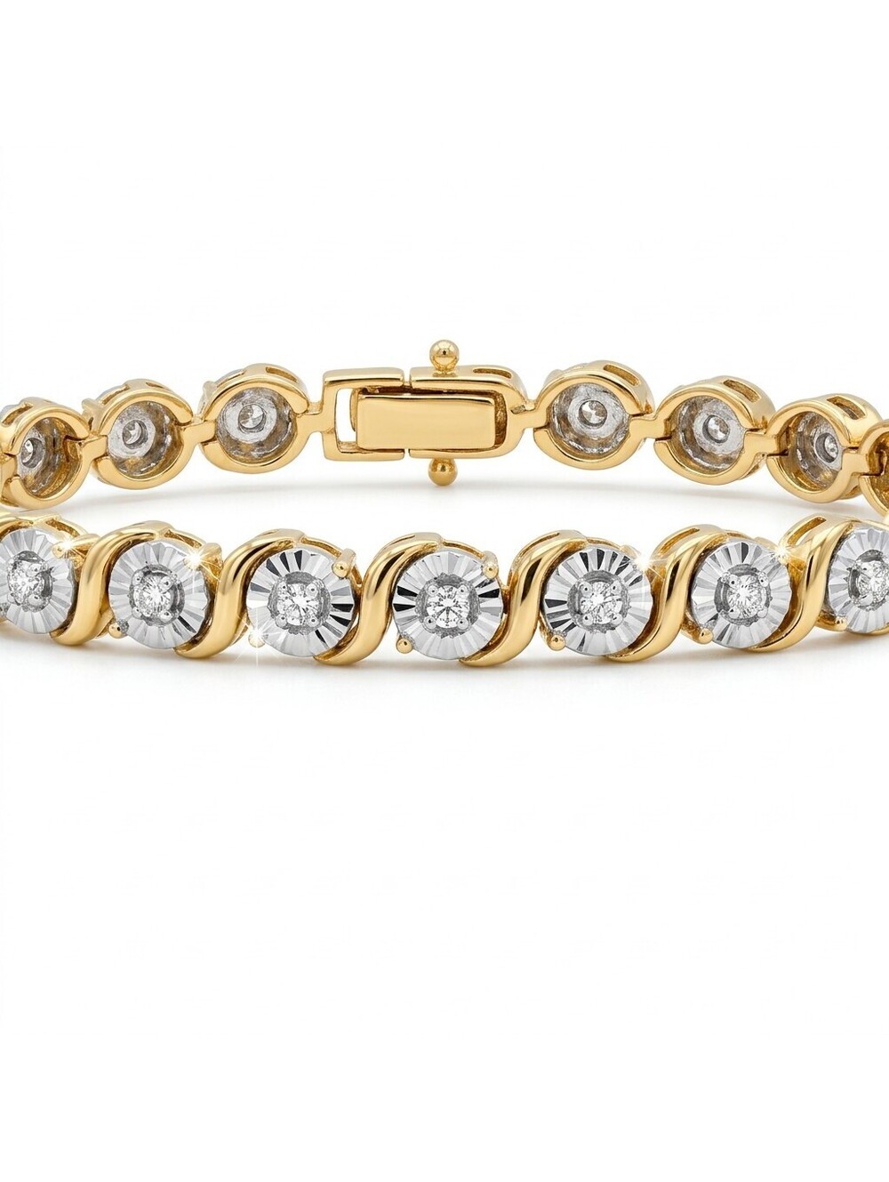 2 Tone Sterling Silver Diamond Illusion Tennis Bracelet
